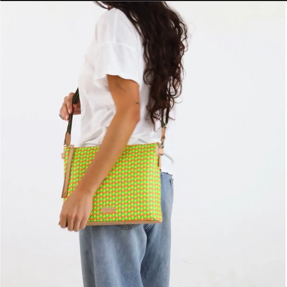 Consuela Crossbody Bag Green and Pink Chevron - Picture 2 of 5